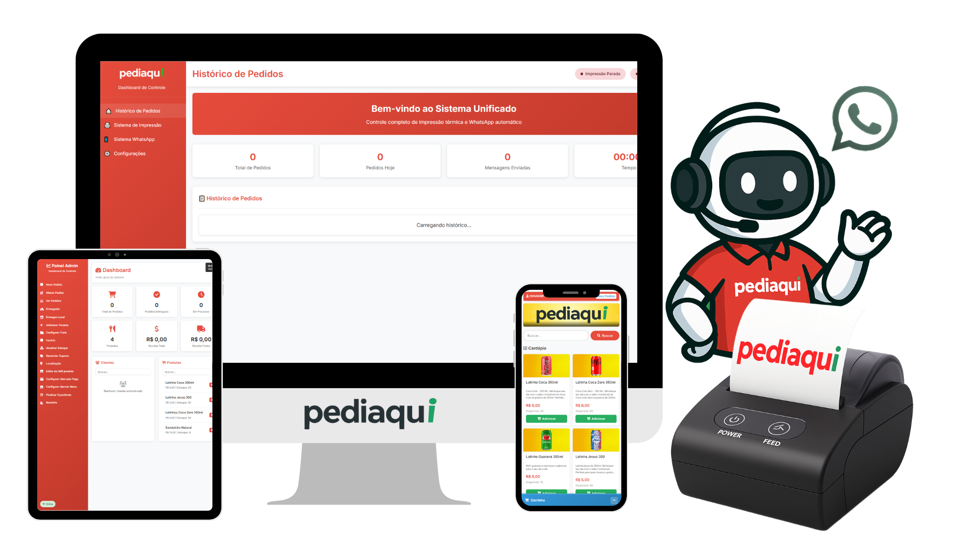 Painel de controle do sistema de delivery em um tablet